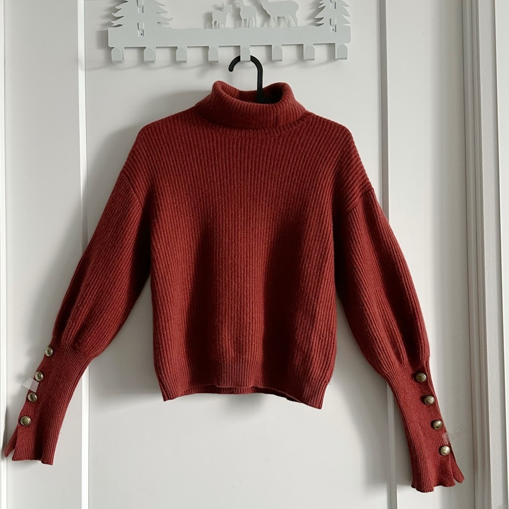 Brunello Cucinelli Red Turtleneck Sweater with Classic Buttons